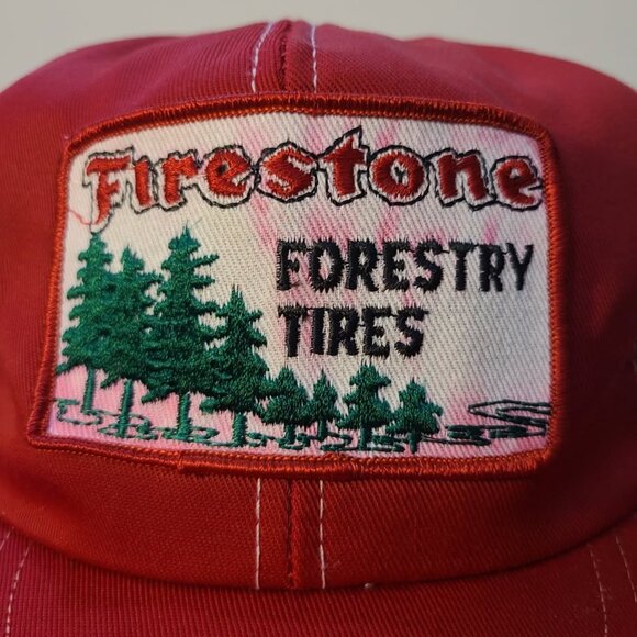 Vintage 90s Trucker Hat Firestone Forestry Tires Patch Mesh Adjustable Hat - Picture 2 of 8
